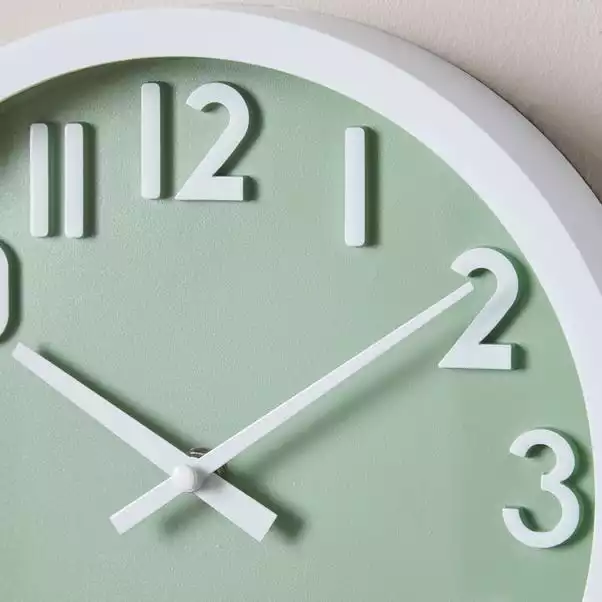 Dunelm 3D Numbers 25cm Wall Clock Sage 2 Dunelm 3D Numbers 25cm Wall Clock Sage - Image 2