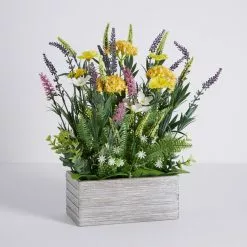 Dunelm Artificial Wild Flower Multi In Wooden Pot 38cm