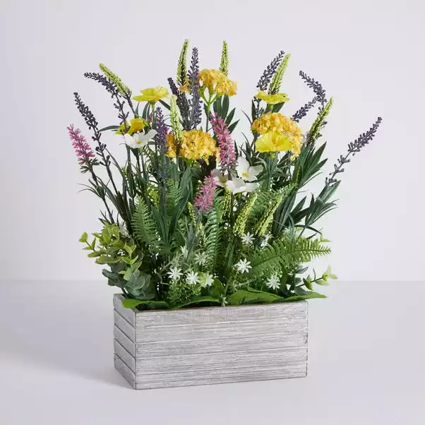 Dunelm Artificial Wild Flower Multi In Wooden Pot 38cm 1 Dunelm Artificial Wild Flower Multi In Wooden Pot 38cm