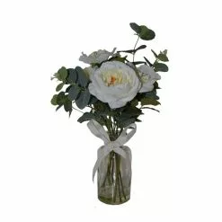 Dunelm Artificial Roses White In Glass Vase 44cm