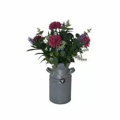 Dunelm Artificial Dahlia Red In Metal Churn 38cm
