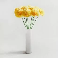 Dunelm Pack Of 12 Artificial Pompom Flower Yellow Stem 72cm