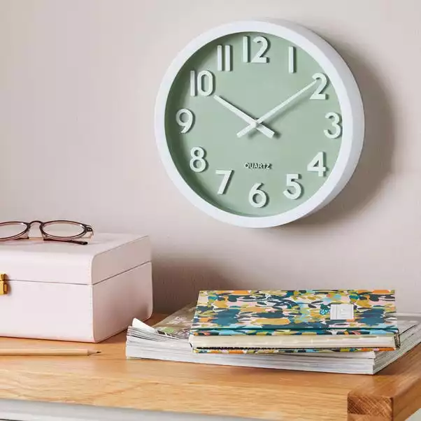 Dunelm 3D Numbers 25cm Wall Clock Sage 1 Dunelm 3D Numbers 25cm Wall Clock Sage