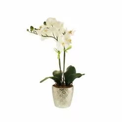 Dunelm Artificial Orchid White In Silver Pot 50cm