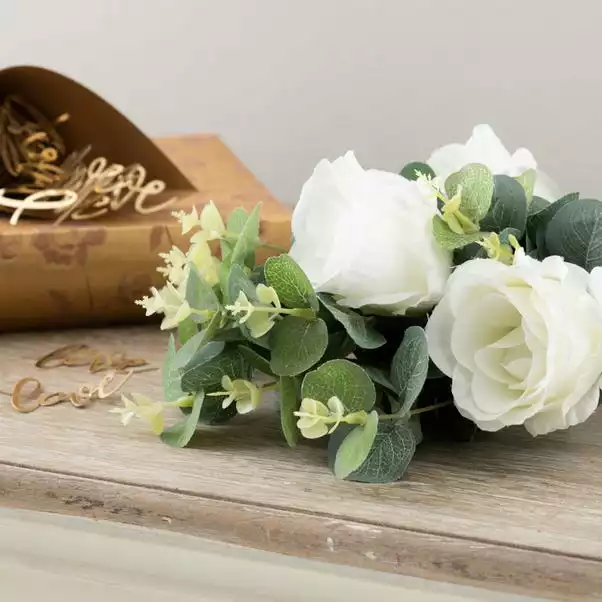 Dunelm Artificial Rose And Eucalyptus White Bundle 38cm 3 Dunelm Artificial Rose And Eucalyptus White Bundle 38cm - Image 3