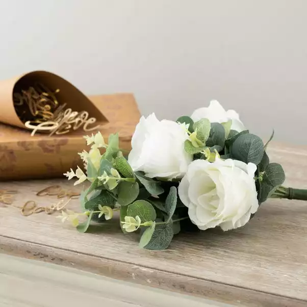 Dunelm Artificial Rose And Eucalyptus White Bundle 38cm 4 Dunelm Artificial Rose And Eucalyptus White Bundle 38cm - Image 4