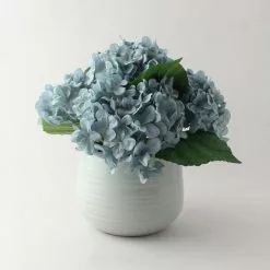 Dunelm Artificial Hydrangeas Teal In Ceramic Pot 28cm