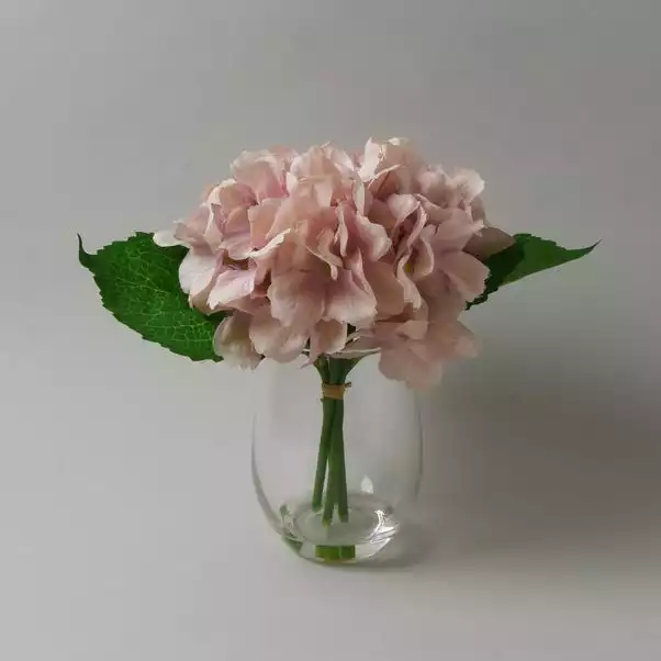 Dunelm Hydrangea In Glass Vase Pink 1 Dunelm Hydrangea In Glass Vase Pink