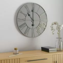 Dunelm Silver Distressed Mirrored 57cm Clock