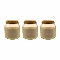 Dunelm Pack Of 3 Linen Jar Candles With Cork Lid