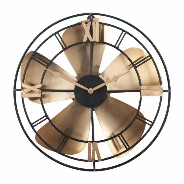 Pacific Lifestyle Antique Brass & Black Fan Design Wall Clock 46cm 2 Pacific Lifestyle Antique Brass & Black Fan Design Wall Clock 46cm - Image 2