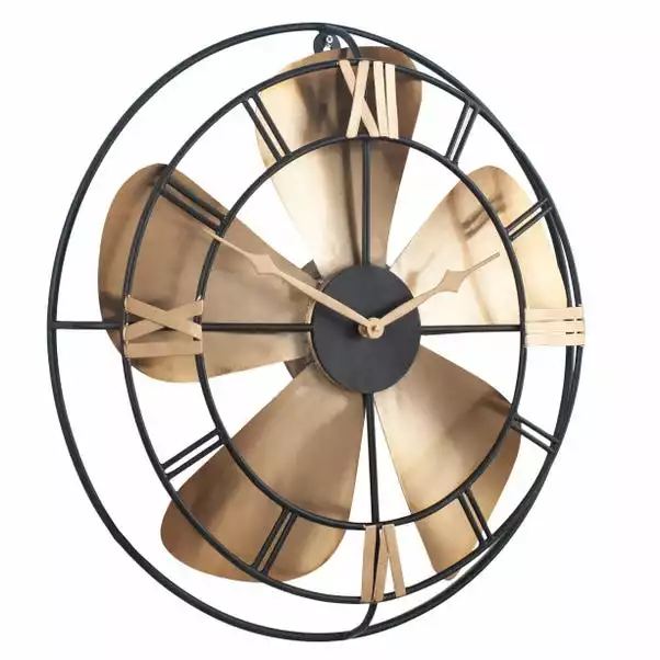 Pacific Lifestyle Antique Brass & Black Fan Design Wall Clock 46cm 3 Pacific Lifestyle Antique Brass & Black Fan Design Wall Clock 46cm - Image 3
