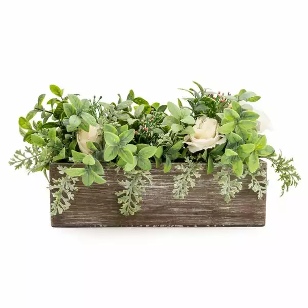 Dunelm White Rose With Green Leaves In A Box 1 Dunelm White Rose With Green Leaves In A Box